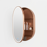 Cermin Kamar Mandi Oval LED Backlit, Terpasang di Dinding, Anti Kabut, Dapat Diredupkan, Saklar Sensor, Lemari Obat dengan Lampu, Salon Villa