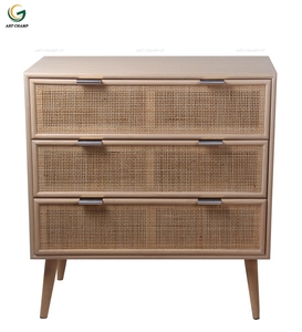 Modern Cane Furniture Storage Wood Cabinet Rattan Chest of 3 Drawers