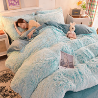 Luxe Imitation Fourrure De Vison 4PCS Ensemble De Literie Couette Housse De Couette Moelleux Coloré En Peluche Couvre-Lit Drap Plat Ensemble De Lit pour L'hiver