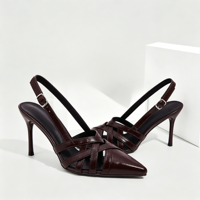 Élégantes Sandales à Talons Aiguilles Bordeaux Vernies pour Femme, Bout Pointu, Bride Croisée, Fermeture Cheville, Idéales Soirées, Vente en Gros