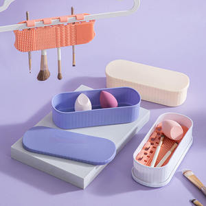 Caja Limpiadora <span class=keywords><strong>de</strong></span> Brochas <span class=keywords><strong>de</strong></span> Maquillaje 3 en 1, Tapete <span class=keywords><strong>de</strong></span> Silicona para Limpieza, Escurridor Portátil, Estuche <span class=keywords><strong>de</strong></span> Almacenamiento para Esponjas Cosméticas, Venta al por Mayor, Marca Privada - Product Image 1