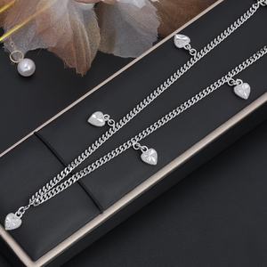 JXX Wholesale Women's Fashion <b>Charm</b> <b>Bracelet</b> Silver Plated Cuban Chain Heart <b>Bracelet</b> - Product Image 4