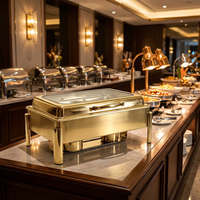 Chauffe-Plats de Buffet de Mariage à Alcool 9L - Réchaud en Acier Inoxydable Noir et Or