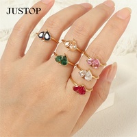 JUSTOP Grosir Cincin Kawin Wanita Cantik Berhiaskan Batu Zirkon Geometris Logam Baja Tahan Karat Lapisan PVD 18 Buatan Cina