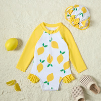 Maillot de bain une pièce imprimé mignon pour filles, manches longues, fermeture éclair sur le devant, protection contre les éruptions cutanées, maillot de bain de plage pour enfants