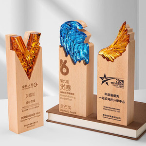 Crystal Wood <b>Trophy</b> Laser Engraved Uv Printing Durable Business Gift For Employee Award Annual Meeting <b>Plaque</b> - Product Image 2