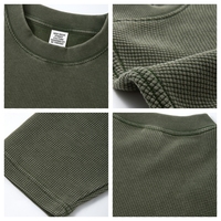 T-shirt à manches longues pour homme, coupe ample à épaules tombantes, en tissu gaufré 280 GSM, effet délavé, style vintage usé, personnalisable avec logo OEM, vierge pour impression