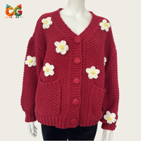 CG Neuerscheinung Damen Blumenmuster V-Ausschnitt Strickjacke Langarm Polyester Locker Sitzend Offene Vorderseite Lässiger Strickpullover OEM Damen