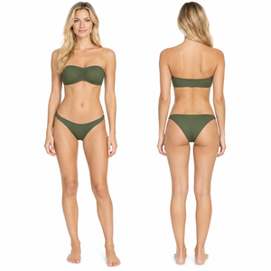 Ensemble de bikini bandeau vert olive uni pour femme, bas de maillot de bain string extensible, maillot de bain deux pièces - Product Image 3
