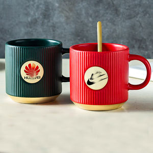 Taza <span class=keywords><strong>de</strong></span> café <span class=keywords><strong>de</strong></span> cerámica con sello <span class=keywords><strong>de</strong></span> cobre a rayas avanzado con logotipo personalizado - Product Image 3