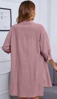 Chemisier Tunique Longue Décontractée Ample à Manches 3/4 et Col Revers Boutonné pour Femme - Meilleure Vente