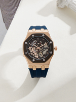 Reloj Mecánico Automático de Lujo para Hombre con Caja Cuadrada de Acero Inoxidable y Movimiento Esqueleto Autocargable con Correa de Silicona/Goma - Personalizado