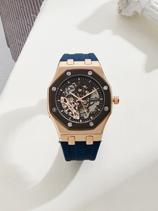 Đồng hồ nam cơ tự động cao cấp, vỏ thép không gỉ hình vuông, máy lộ cơ tự lên dây, dây đeo silicon/cao su - Tùy chỉnh - Product Image 5