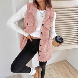 Nouveau <span class=keywords><strong>Gilet</strong></span> en Laine d'Agneau Doux et Ample pour <span class=keywords><strong>Femme</strong></span>, Modèle Automne-Hiver, à Col Revers et Boutons, Idéal pour le Quotidien - Product Image 2