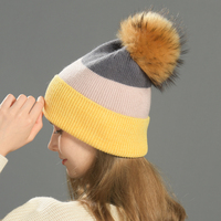 Jxwatcher Accessoires Femme – Bonnets d'hiver tricotés personnalisés en cachemire avec pompon en vraie fourrure pour femme