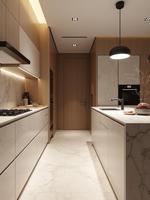 Armoires sur mesure en contreplaqué haut de gamme : bois mélaminé, bois, design moderne de cuisine de villa