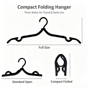Cintre pliable pour vêtements - Portable - Idéal pour les voyages d'affaires en extérieur - Fabriqué en polypropylène épais - Type crochet - Gain de place - Product Image 4