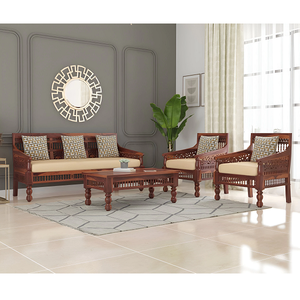 Premium Solid Sheesham <b>Wood</b> <b>Sofa</b> Set With Honey Finish Elegant Design Sturdy Durable <b>Frame</b> Comfortable Seating Perfect - Product Image 1