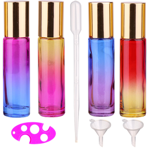 ขวดแก้วทรงกลมขนาด 5 มล. 10 มล. สีไล่ระดับ สำหรับน้ำหอมหรือน้ำมันหอมระเหย พร้อมลูกกลิ้งเหล็ก - Product Image 1