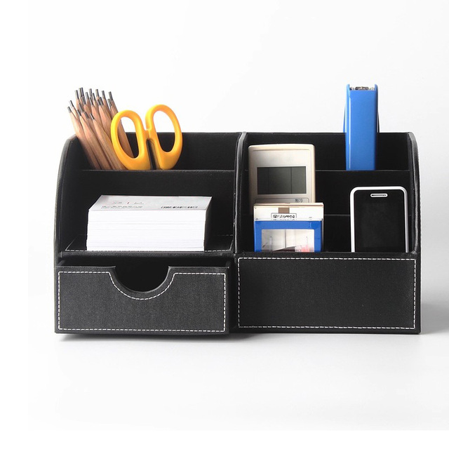 FOSKA Caddy Storage Box All-in-one Leather Desk Organizer Set for Keeping Accessories Neat and Organized with Sturdy Structure