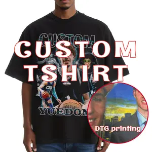 Camiseta masculina de algodão com estampa Dtg personalizada de peso pesado em massa estilo rua 280 300Gsm de qualidade