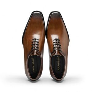 Chaussures Oxford pour hommes haut de gamme à bout carré en cuir de vachette faites à la main, rehaussantes, pour mariage, banquet, affaires, formelles, à lacets - Product Image 3