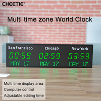 Reloj de Pared Programable con Zonas Horarias Mundiales, Reloj Digital con Nombre de Ciudad Personalizado para Oficinas de Logística Global
