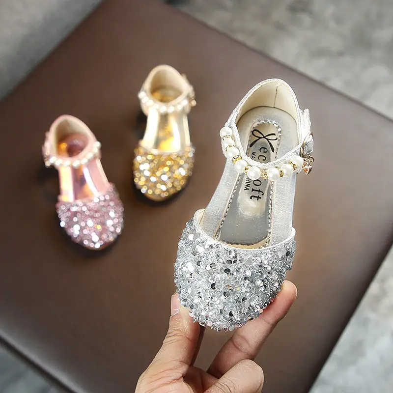 Cô Gái Sequins Long Lanh Thời Trang Trẻ Em Mặc Bữa Tiệc Sinh Nhật Trẻ Em Công Chúa Giày