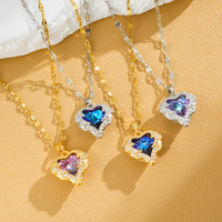 Collier fin en cuivre doré et argenté avec pendentif cœur multicolore pour femme