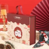 Boîte cadeau en papier avec poignée en cuir imprimé, boîte rigide en carton pour emballages de Noël, coffrets cadeaux