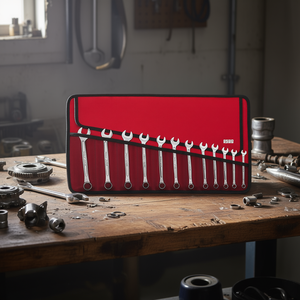 Open End Wrench Set 12 Piece Metric Red <b>Roll</b> Case Organized Tool <b>Kit</b> - Product Image 3