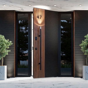 Porta d'Ingresso Moderna di Lusso in Legno e Metallo con <span class=keywords><strong>Vetro</strong></span> Laterale, Grande Porta Girevole Centrale in Alluminio - Product Image 3