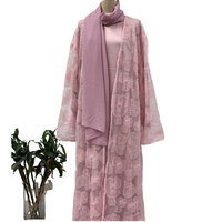 Vêtements islamiques modestes de haute qualité pour femmes 2025 – Magnifique ensemble deux pièces en dentelle Abaya à fleurs, idéal pour l'hiver et l'été