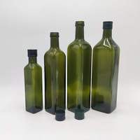 Bouteille en verre carrée personnalisée pour huile d'olive verte avec gravure et sérigraphie, tailles 250 ml à 1 L, bouchon à vis