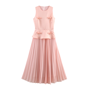 Abiti Lunghi da Donna Senza Maniche, Collo Tondo, Tinta Unita, Traspiranti, in Tessuto, Colore <span class=keywords><strong>Rosa</strong></span>, Casual, per Primavera, Estate e Autunno - Product Image 1