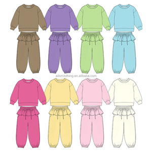 Conjunto de Sudadera de Dos Piezas para Niñas, Sudadera de Cuello Redondo con Dobladillo con Volantes y Pantalones Largos a Juego para Uso Diario, Diseño Personalizado - Product Image 3