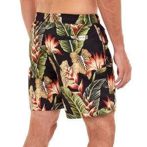 OEM Custom Print Flower Pattern Beach Swim Running Fitness Boardshorts 4 Way Stretch Swim Trunks Swim Shorts