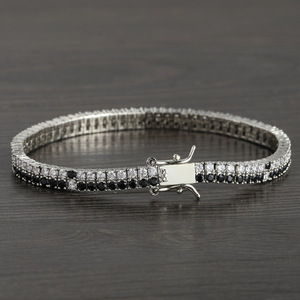 Black and White Zircon Tennis <b>Bracelet</b> <b>Copper</b> Inlaid Black and White Double Row Zircon Tennis Chain Tanjing Fashion - Product Image 3