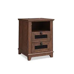 Rustic Farmhouse Style Solid Pine Wood Whitewash Two-Drawer Nightstand for Bedroom