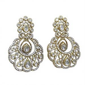 Pendientes chapados en oro con aspecto de piedra de la mejor calidad de diseñador, ropa tradicional para fiesta, boda, colección de ropa para mujer - Product Image 2
