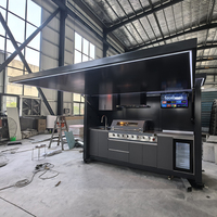 Cuisine extérieure modulaire sur roues en acier inoxydable personnalisée avec barbecue, évier, robinet et grille de cuisson – Ensemble complet pour villa et jardin