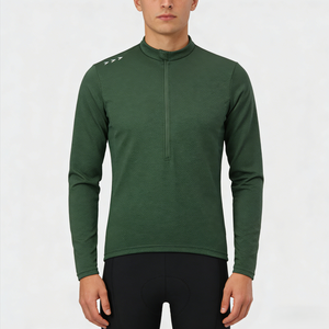 Jersey de Ciclismo Unisex Verde Oscuro de Manga Larga con Media Cremallera, Transpirable, Térmico y Cómodo para Ciclismo en Carretera al Aire Libre - Product Image 1