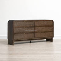 Commode large de style français moderne et luxueuse en bois avec 6 tiroirs, finition noyer, meuble de chambre à coucher