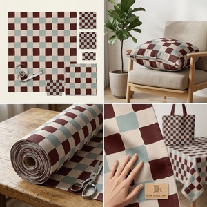 <span class=keywords><strong>Tessuto</strong></span> in Tela Stampata a Scacchi Marrone e Blu Personalizzato, 12oz Poliestere, per Tovaglie e Decorazioni Domestiche - Product Image 1