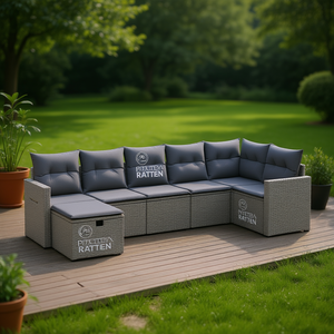 Ensemble de canapés de jardin en rotin gris, mobilier d'extérieur avec housses amovibles, coussins en mousse haute densité, design contemporain - Product Image 2