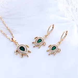 Jewellery Jewelry Plated Turtle Earring and Pendant Necklace Women Jewlri Sets Gold Zirconia Oro Laminado 18k Fashion Brass