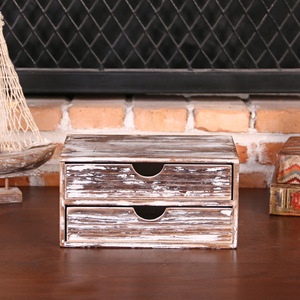 Caja de Almacenamiento de Escritorio de Madera con 2 Cajones, Acabado Retro Blanqueado, para Organización de Joyas y Oficina - Product Image 2