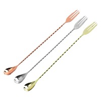 Cuillère à barre jetable TOPIN à deux têtes en acier inoxydable SS304 avec long manche torsadé - Agitateur de cocktail écologique et ensemble d'outils de bar
