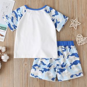 Conjunto de ropa de camuflaje para bebé, conjunto de dos piezas elástico de estilo coreano para niño y niña, camiseta y pantalones cortos de verano para niños - Product Image 2