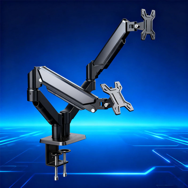 360 Degree Rotating Heavy Duty Gas Spring Dual Monitor Arm Holder for 2 Screens 32 Inch